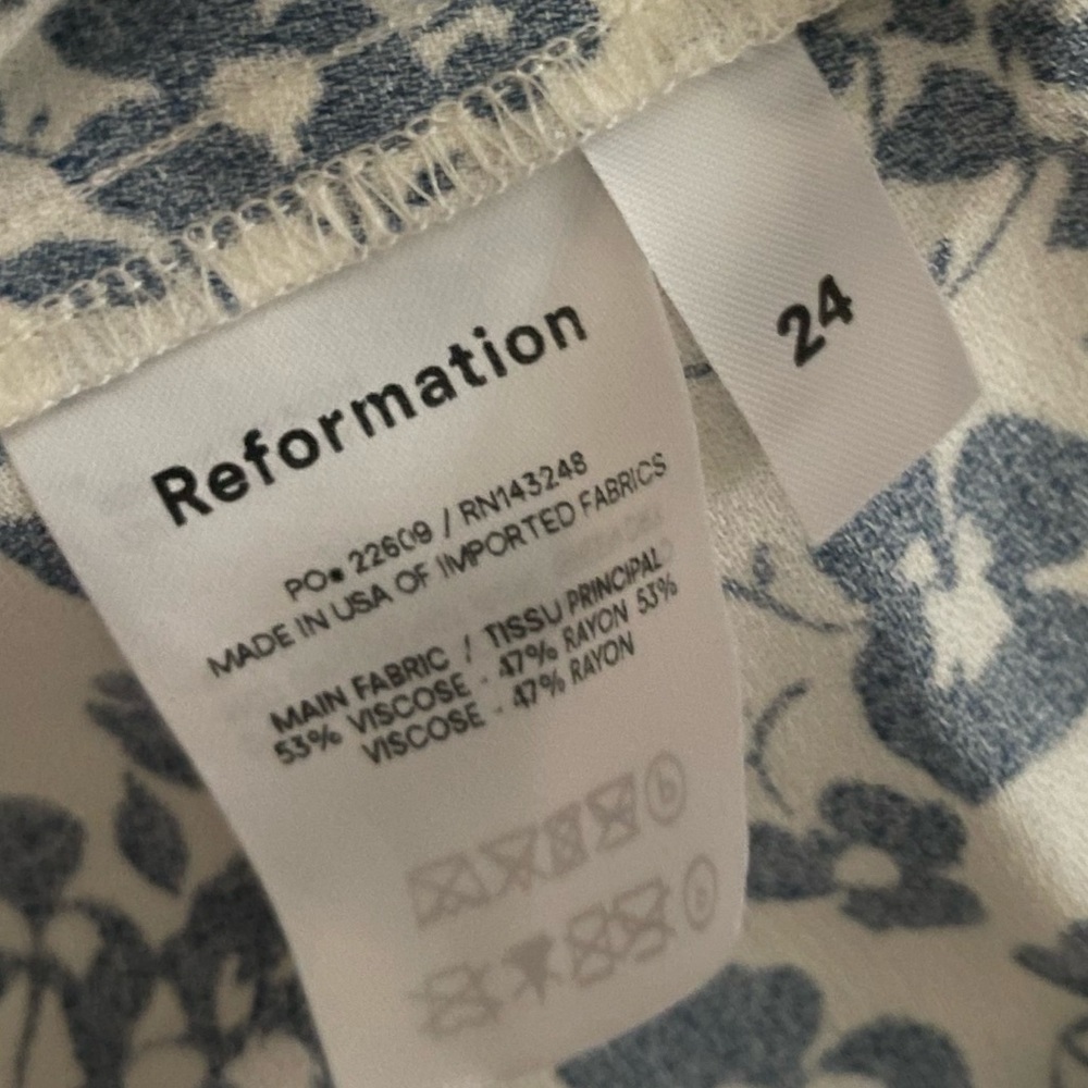 REFORMATION Sigmund Milonesa Blue White Floral Long Sleeve Slit Midi Dress Sz 24 - Picture 15 of 15